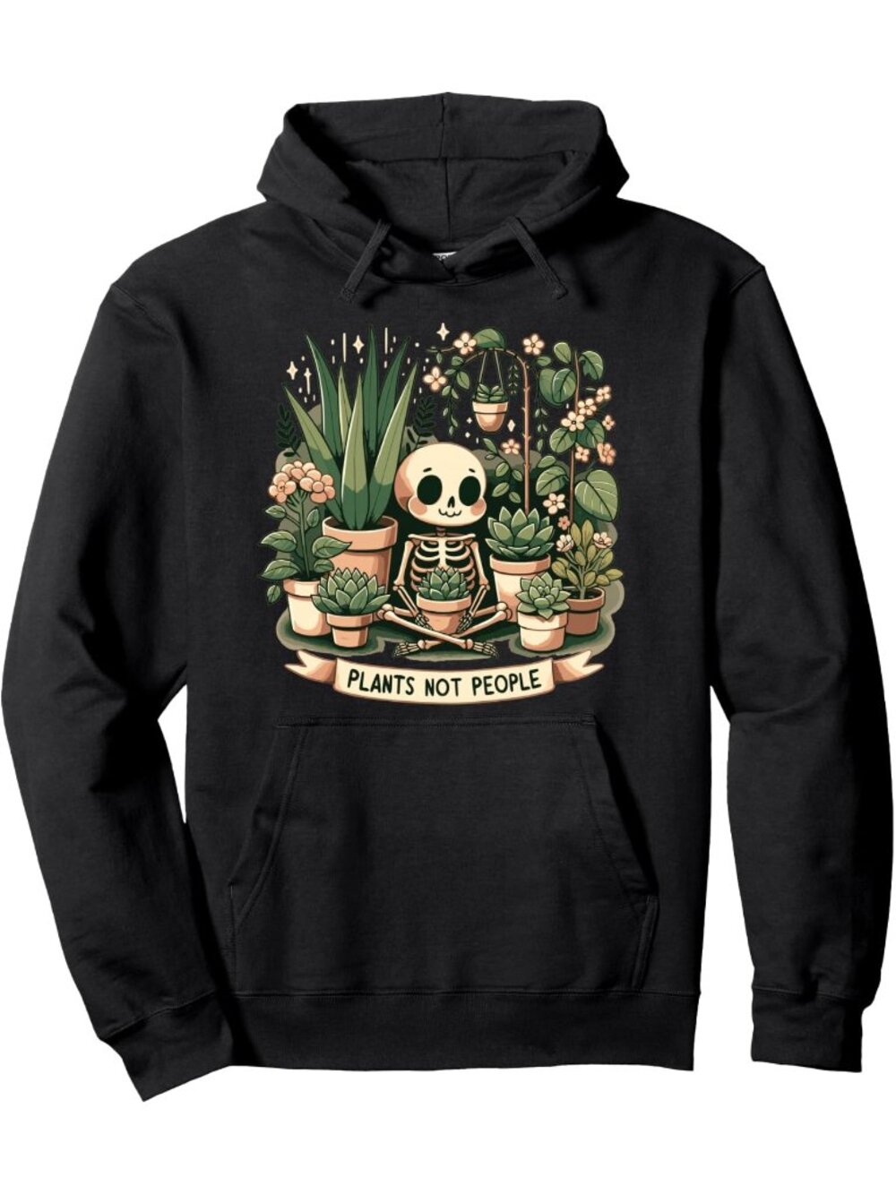 🆕 Women's Black Skeleton Plants Not People Graphic Print Pullover Hoodie Sweats